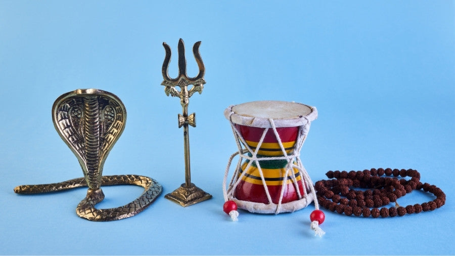 Damaru and Shiva ritual religious items