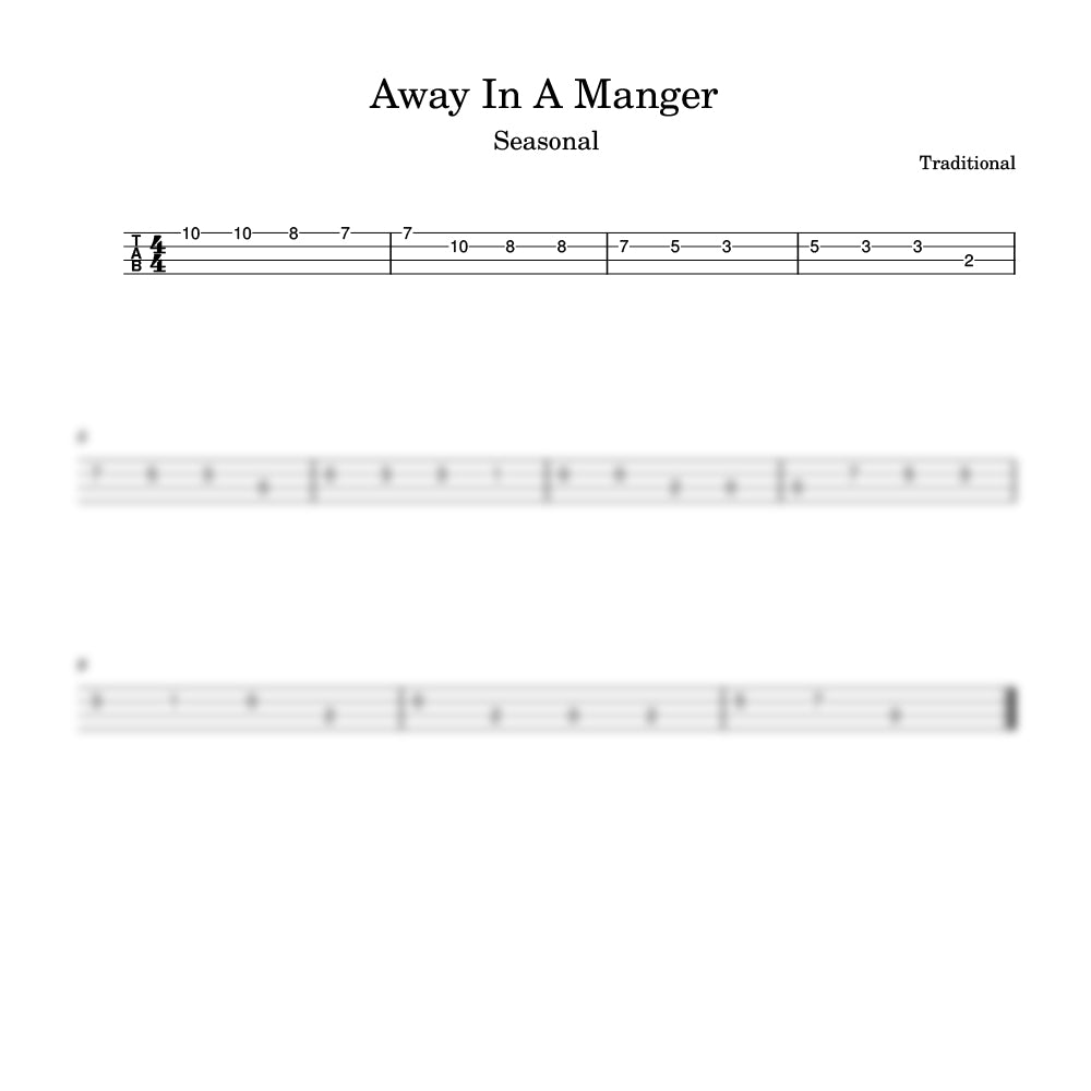 Sheet music for 'Away In A Manger' with musical notation and clef indicators.