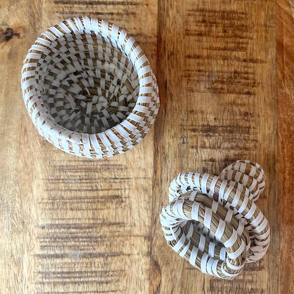 Small White Senegalese African Basket Open with Lid