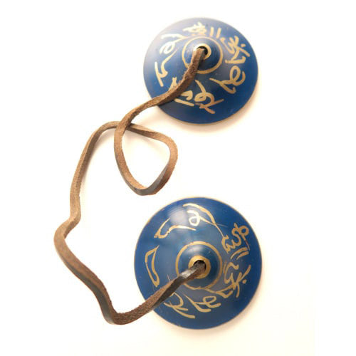 Blue Color Tingsha with gold color pattern
