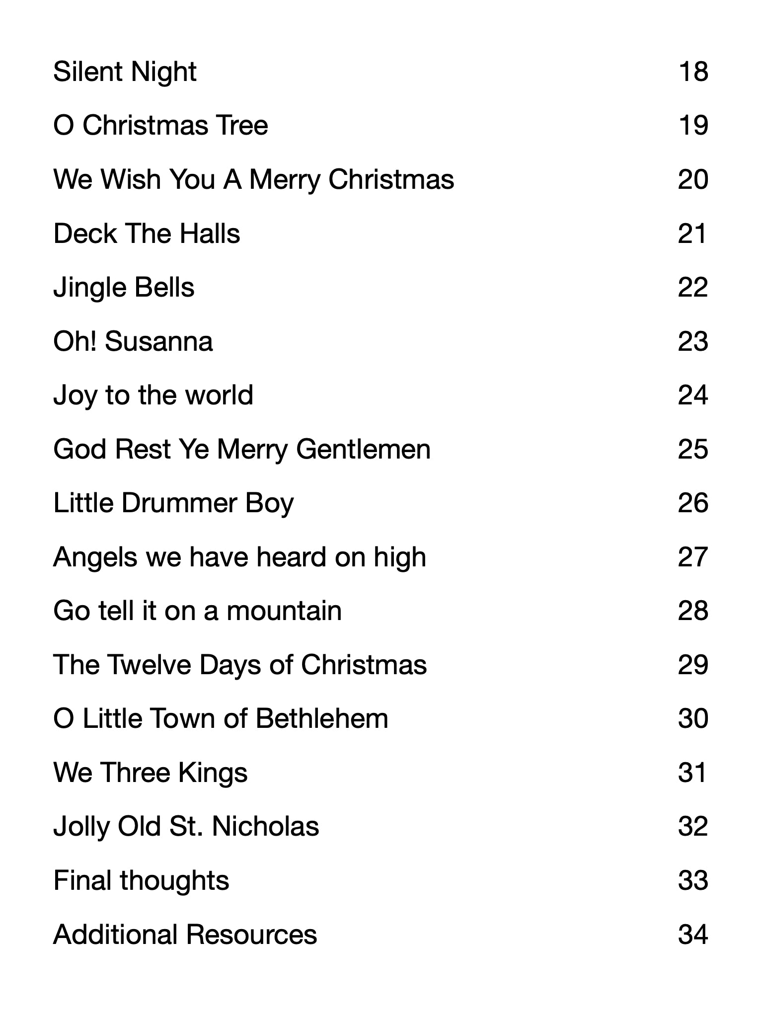 List of song titles with corresponding numbers on a white background