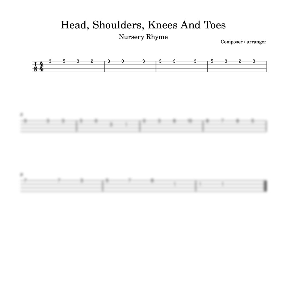 Sheet music for the nursery rhyme 'Head, Shoulders, Knees And Toes' with musical notation.