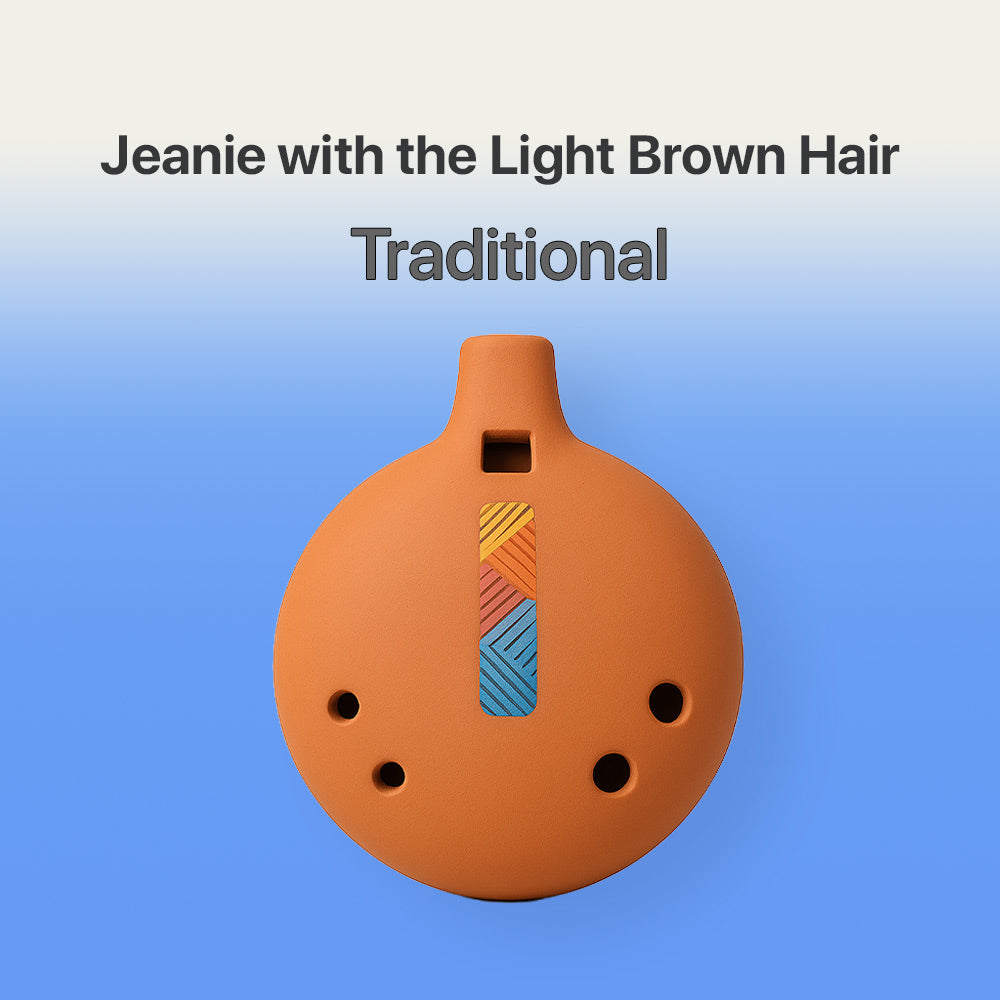 Ceramic instrument with colorful design on a blue background, labeled 'Traditional'.