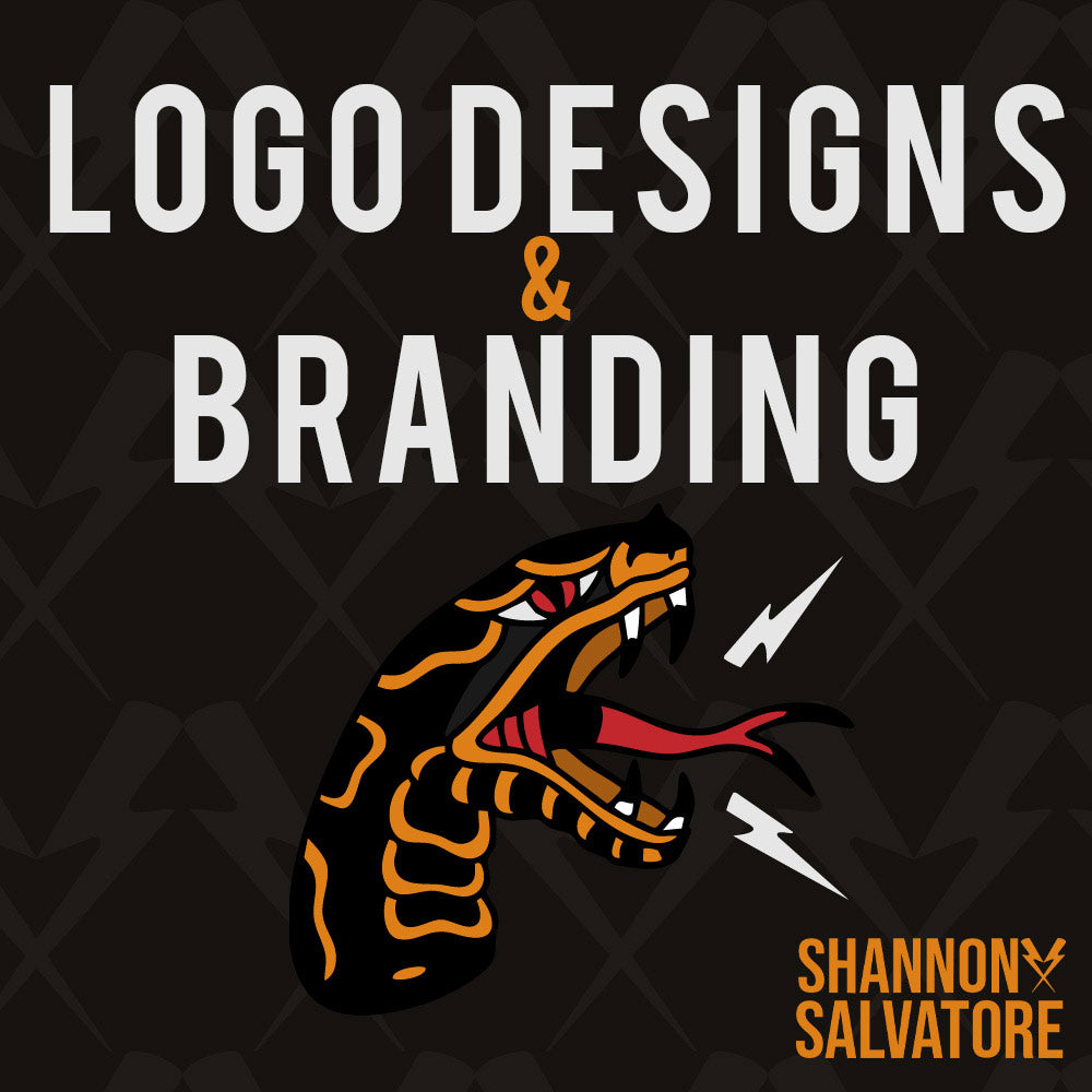 Logo designs and branding with white typograhy by shannon Salvatore