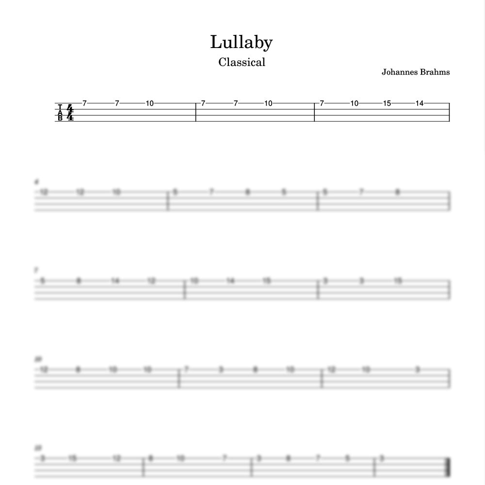 Sheet music for 'Lullaby' by Johannes Brahms with musical notation.
