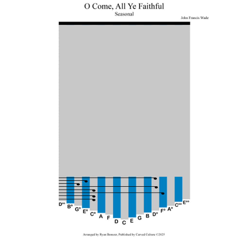 Sheet music cover for 'O Come, All Ye Faithful' with musical notation and text.