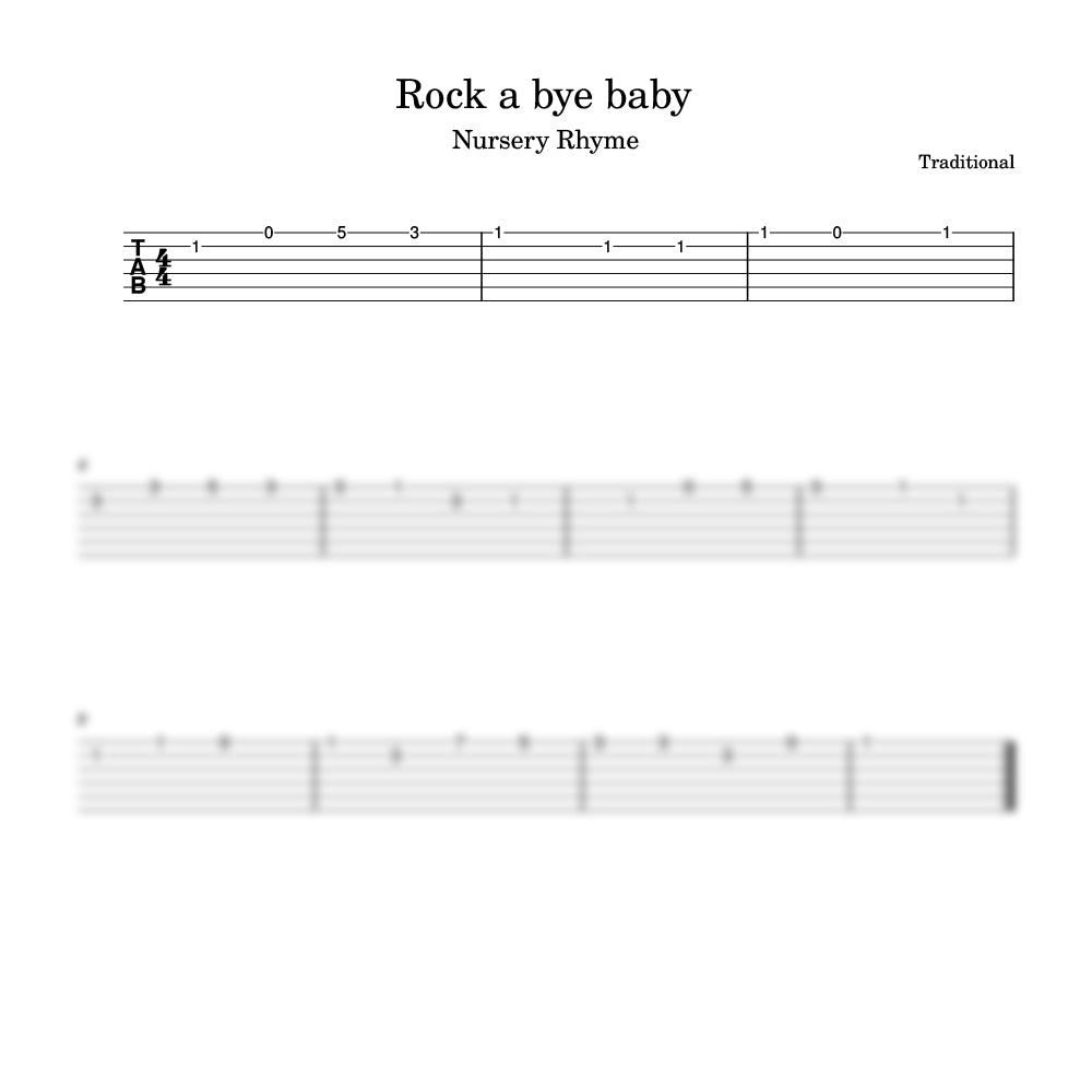 Sheet music for 'Rock a Bye Baby' with guitar tablature