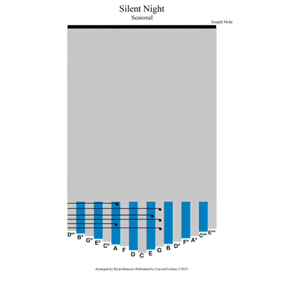 Sheet music cover for 'Silent Night' with a gray background and blue clef symbols.