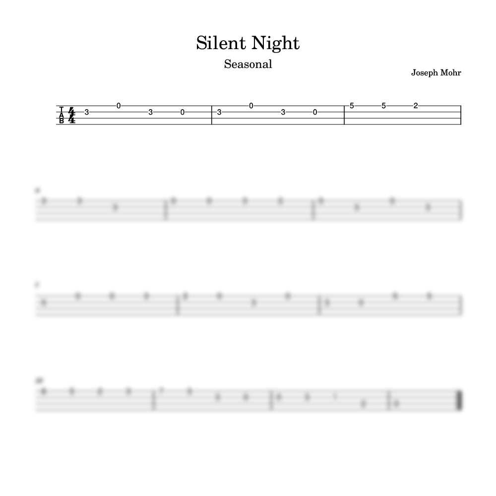 Sheet music for 'Silent Night' by Joseph Mohr with musical notation on a white background.