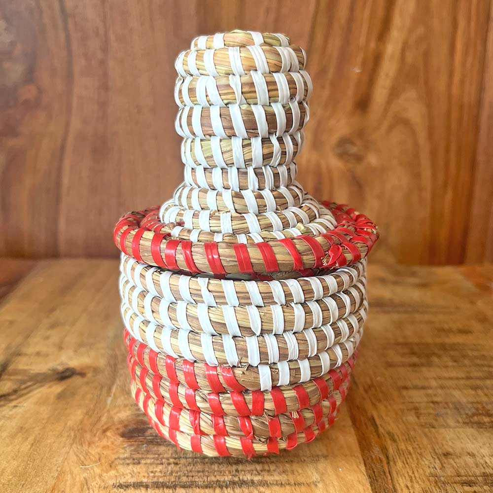 Small African Basket - Red & White