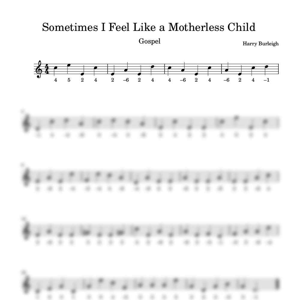 Sheet music for 'Sometimes I Feel Like a Motherless Child' by Harry Burleigh with musical notation.