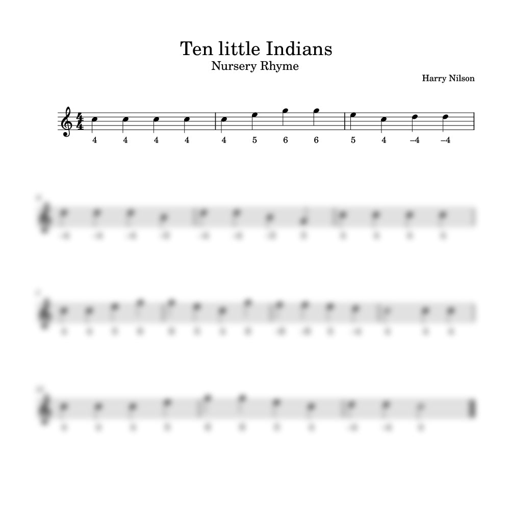 Sheet music for the nursery rhyme 'Ten little Indians' by Harry Nilsson.