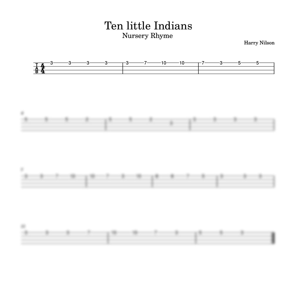 Sheet music for 'Ten little Indians' by Harry Nilsson with musical notation and lyrics.