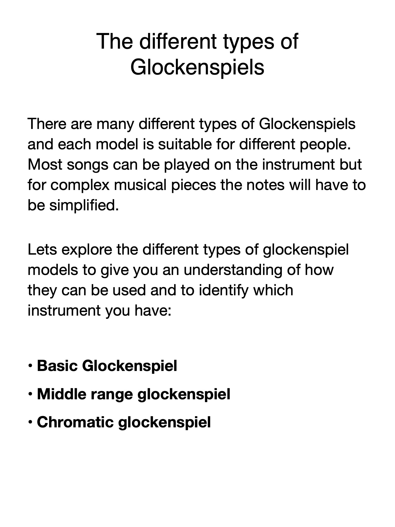 Descriptive text about the glockenspiel on a white background