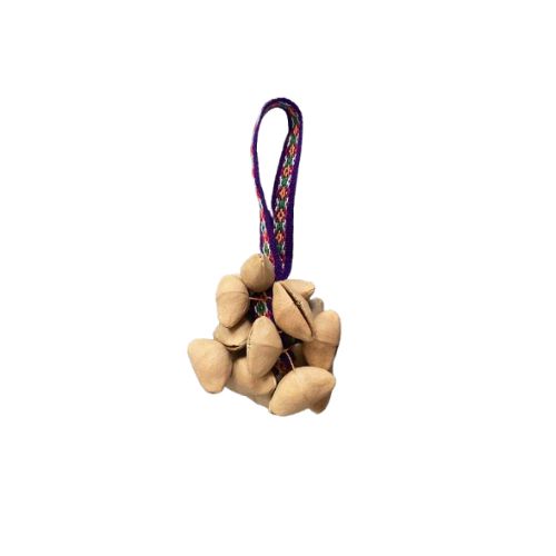 Lima nut shaker with colourful ribbon on a white background