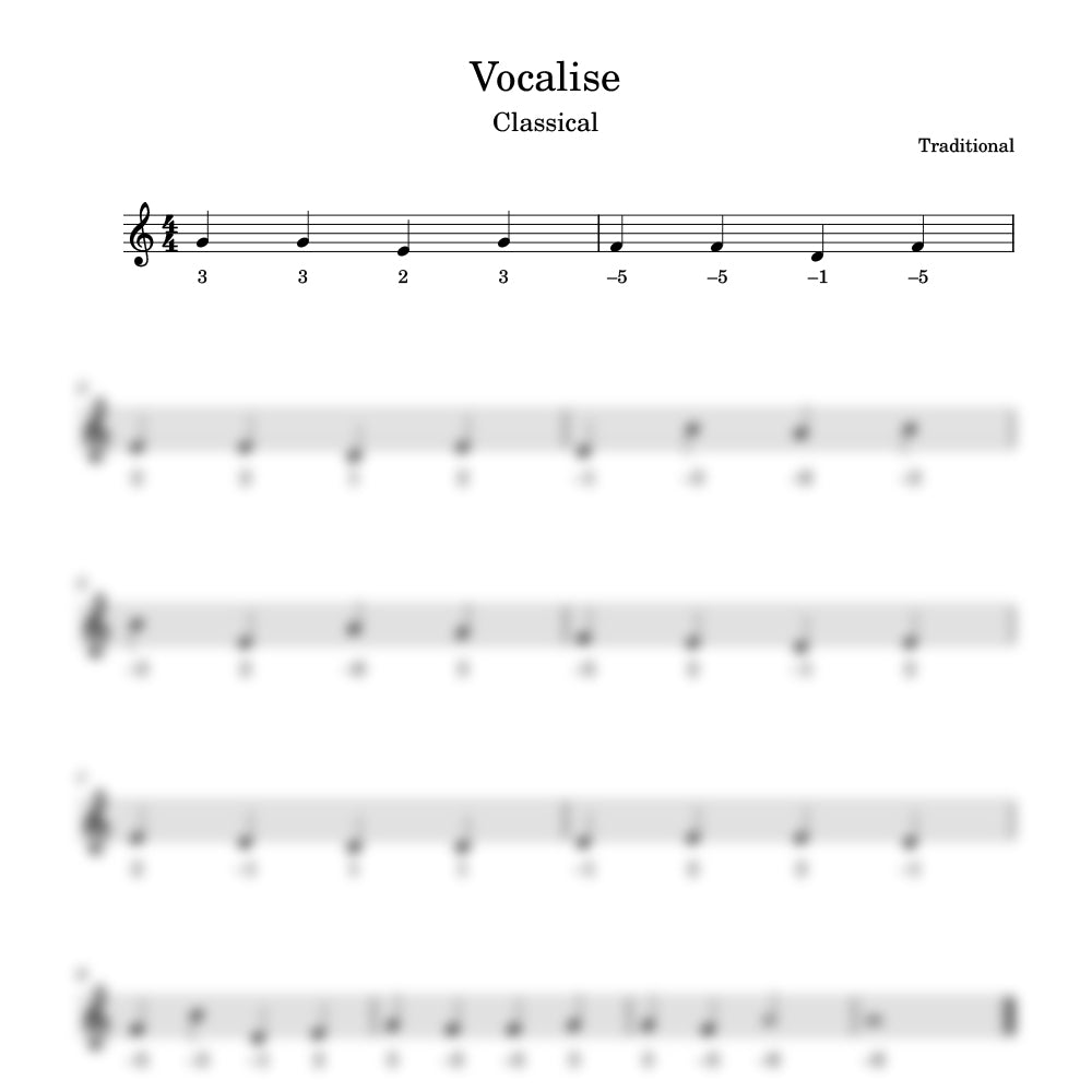 Sheet music for 'Vocalise' by Traditional, with musical notation and clefs.