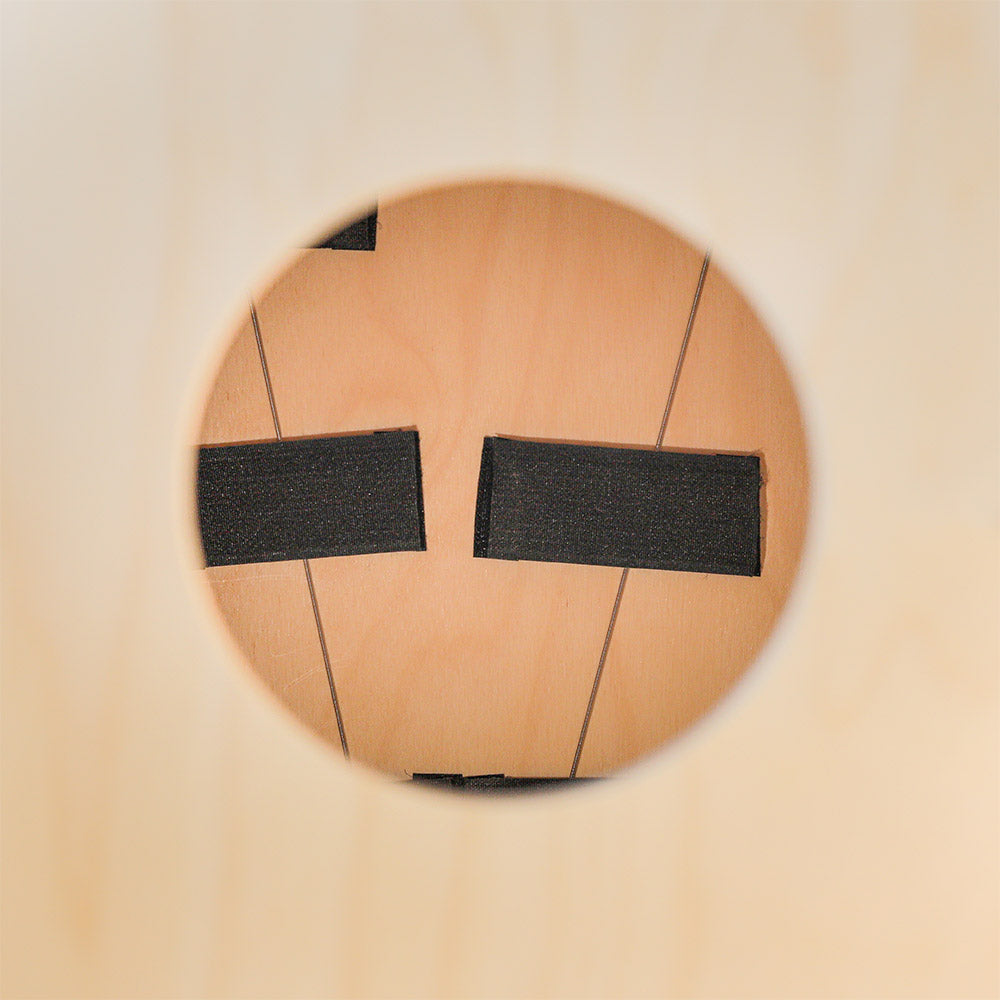 close up of cajon drum hole