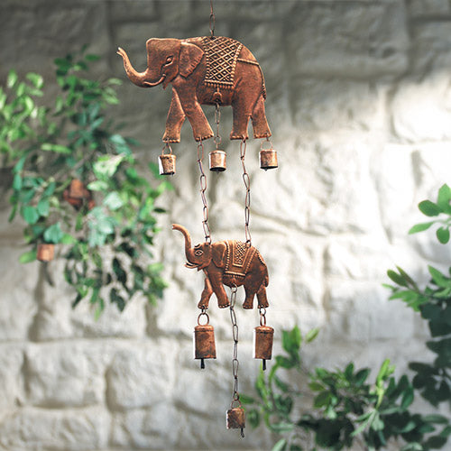 Metal indian wind chime with two elephants and bells