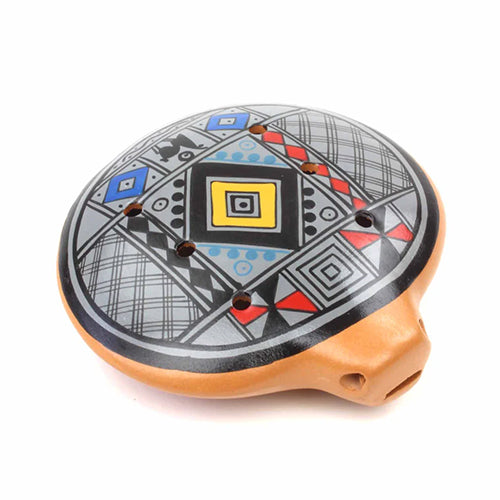 grey Inca ocarina geometric design.