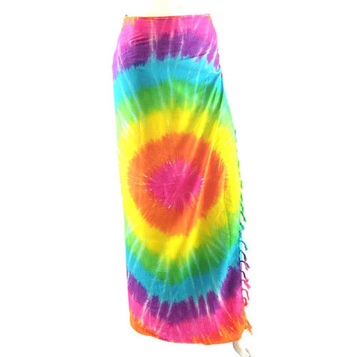 Rainbow Sarong as skirt with white background 