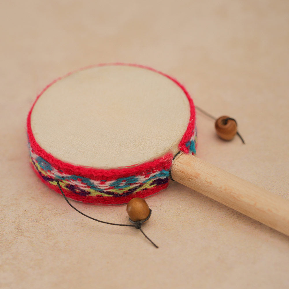 close up of pink Peruvian monkey drum