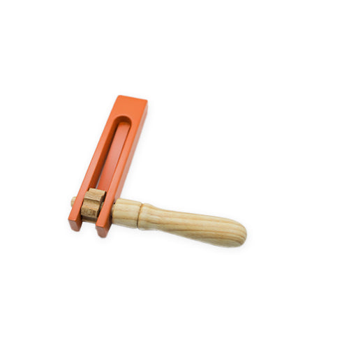 Side angle of wooden football rattle