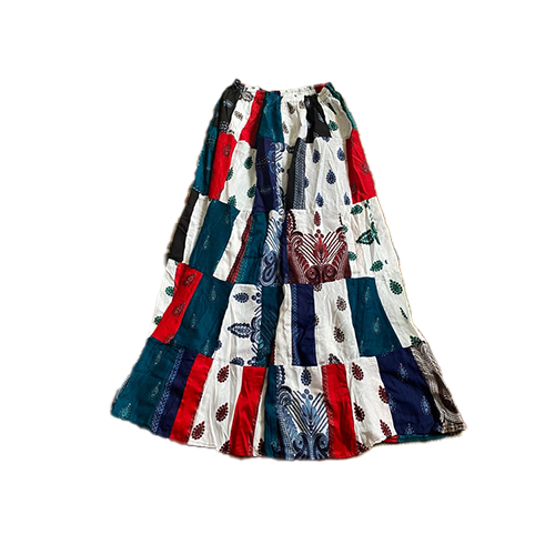 colourful patchwork thai skirt.