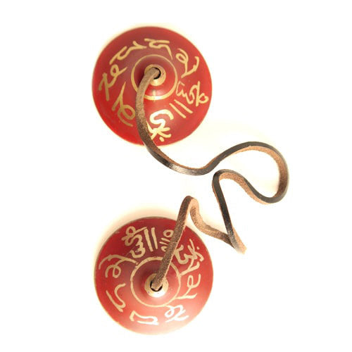 Red Color Tingsha with gold color pattern