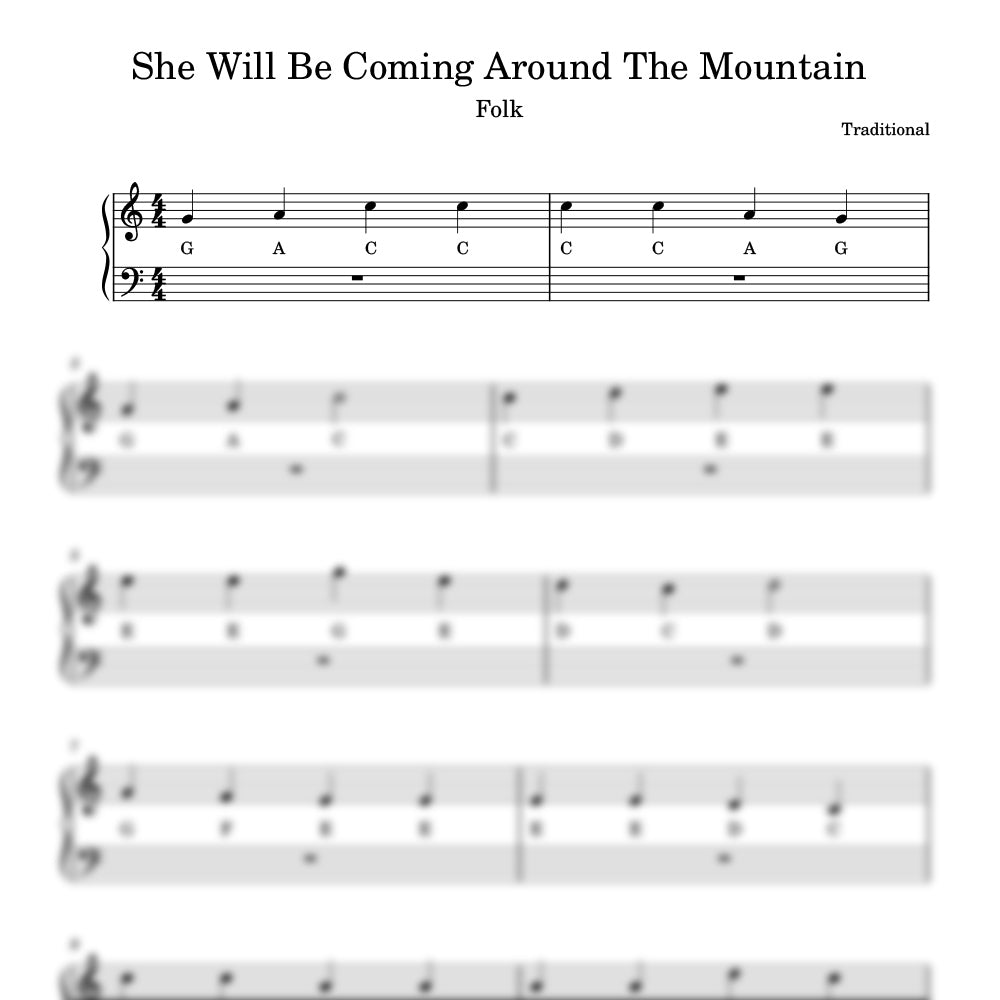 She Will Be Coming Around The Mountain sheet