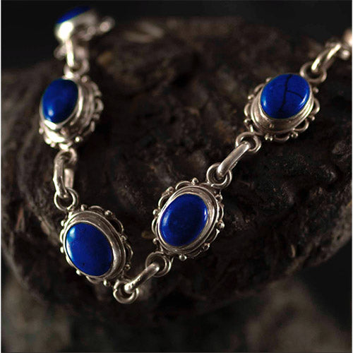 Stunning silver 925 bracelet with blue cabochon gemstones
