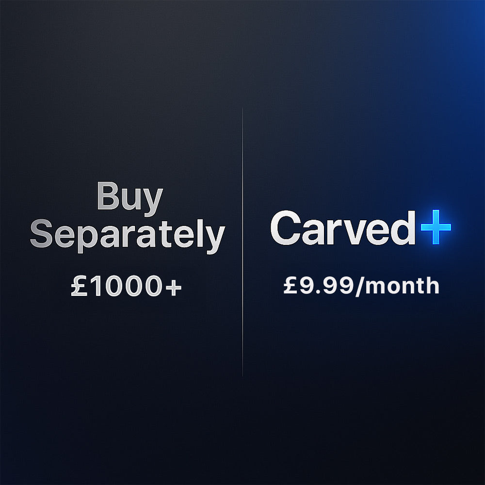 Comparison of 'Buy Separately' option and 'Carved+' subscription plan on a dark background
