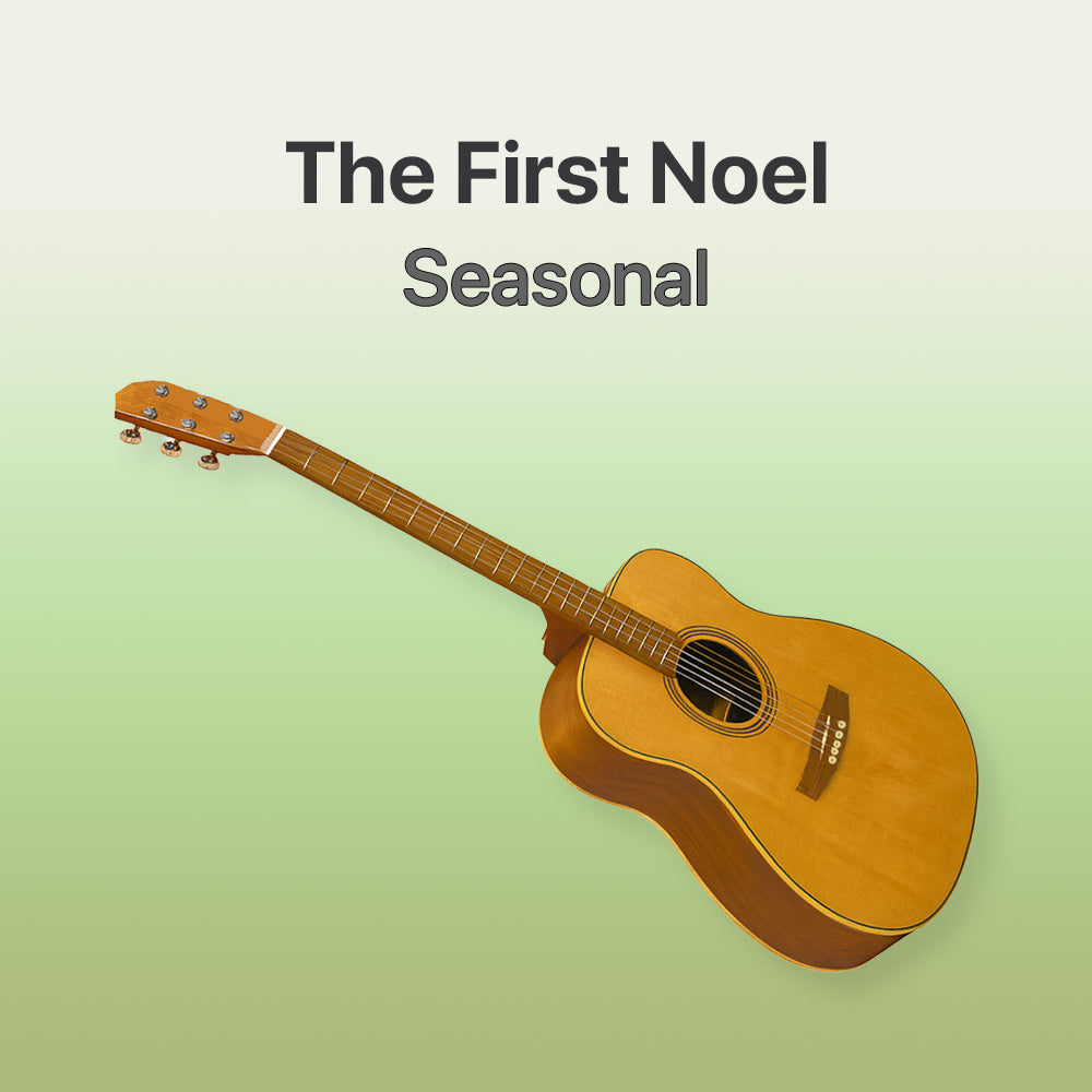 Acoustic guitar on a light green background with 'The First Noel Seasonal' text.