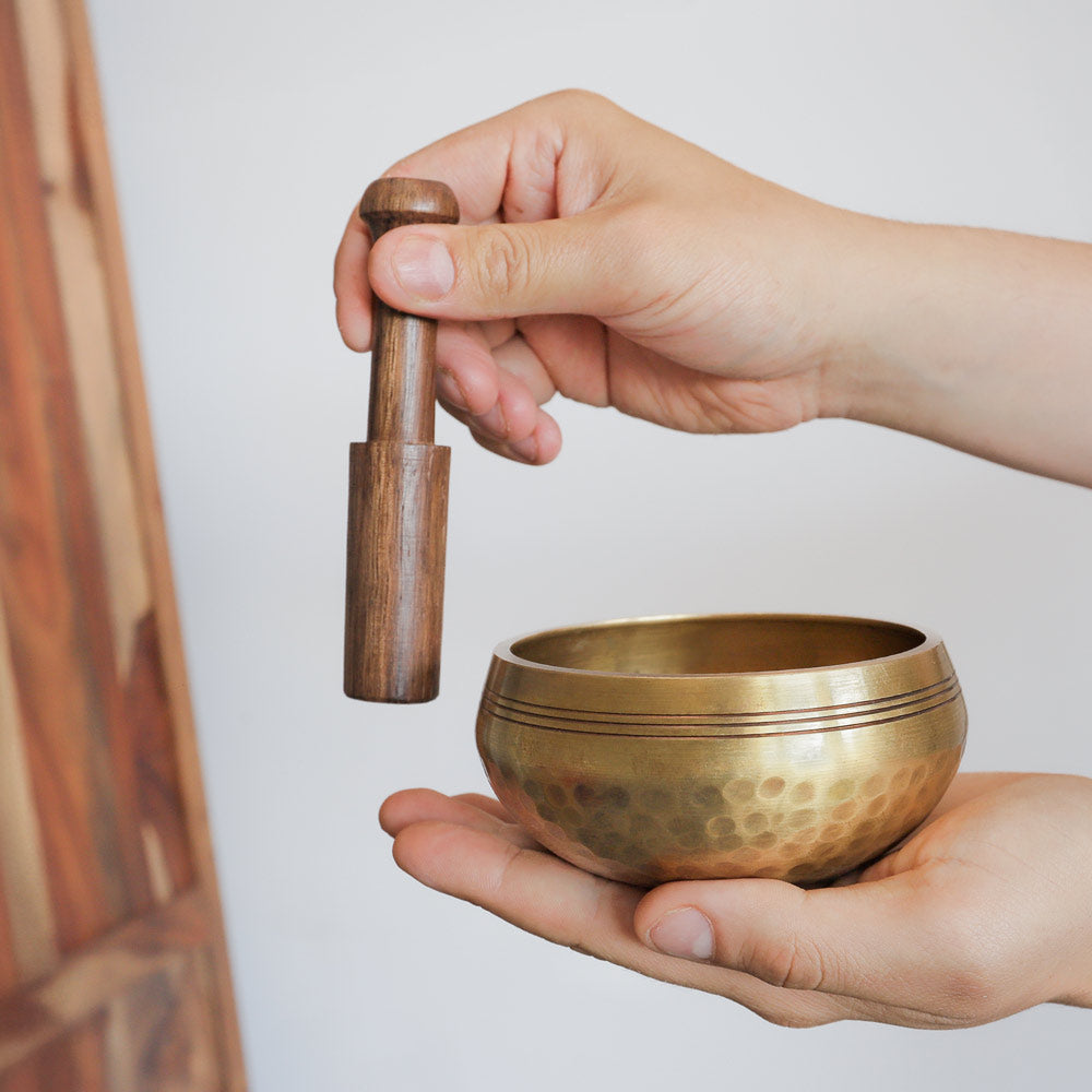 scale image in hand of Tibetan singing bowl