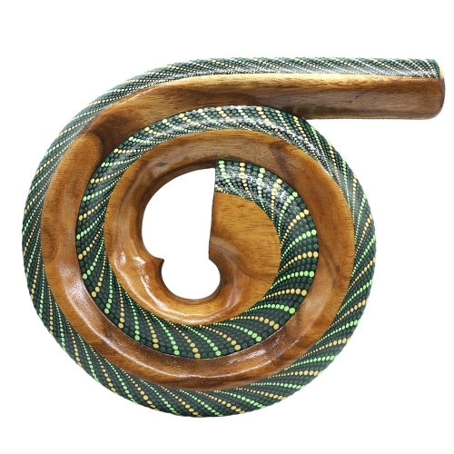 Suar wood spiral didgeridoo green dot painted design