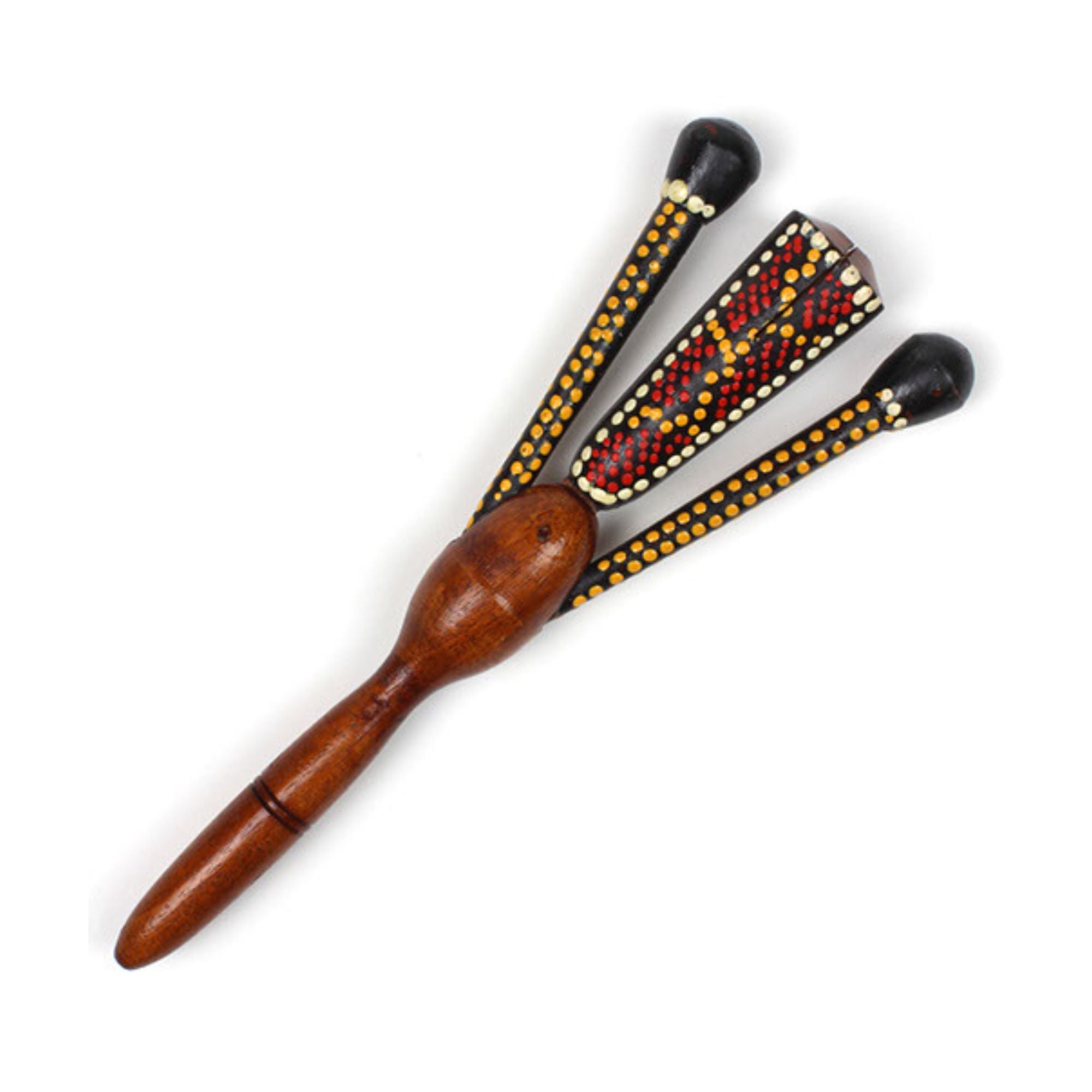 Dot painted wooden wild man clacker