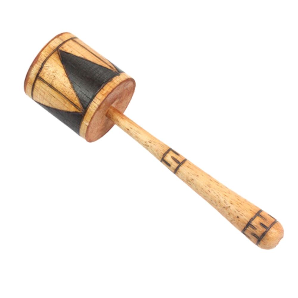 Wooden Kelele percussive shaker with white background