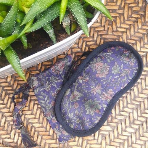 Purple recycled sari eye mask with floral design 