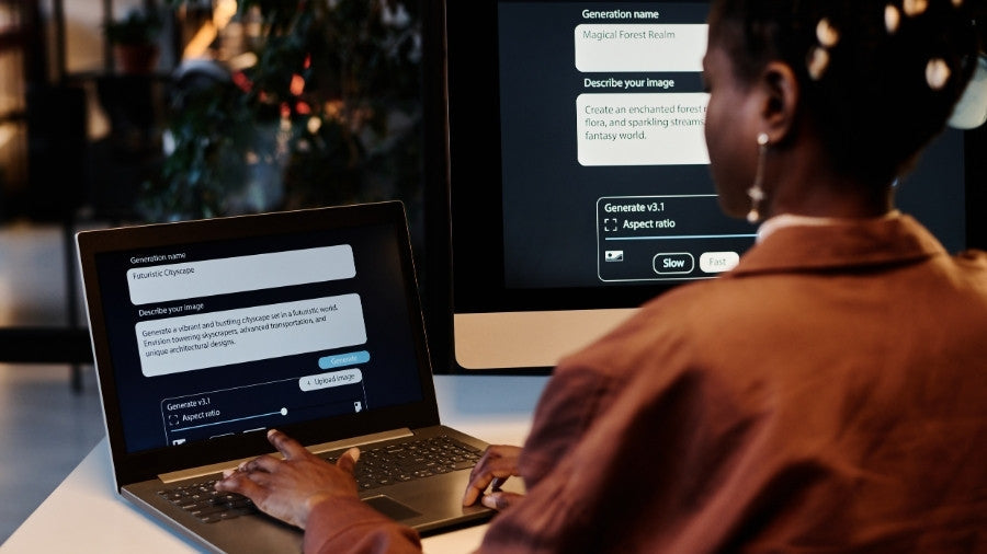 Laptop screen with AI generating task