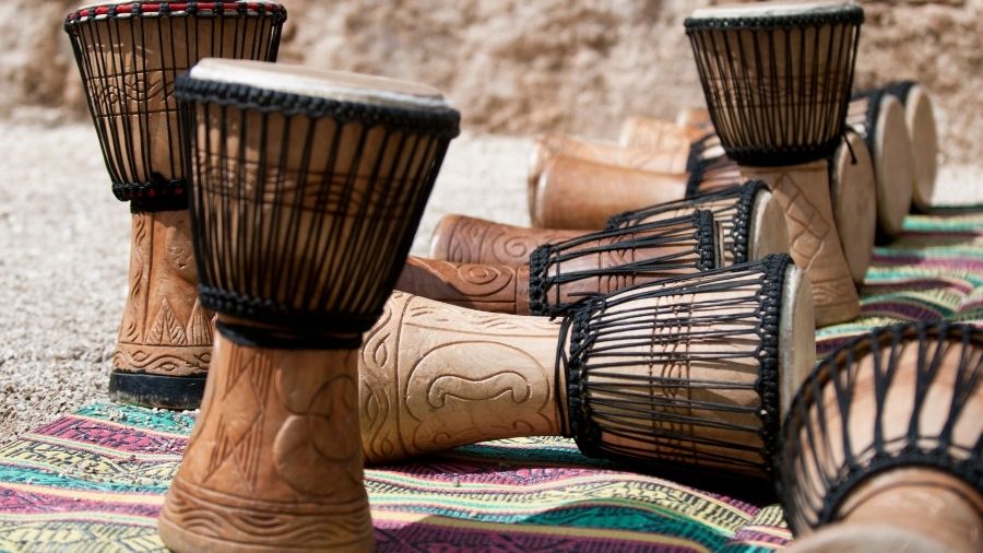 “Close-up of African djembe drums