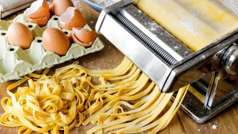 pasta machine making pasta with fresh eggs