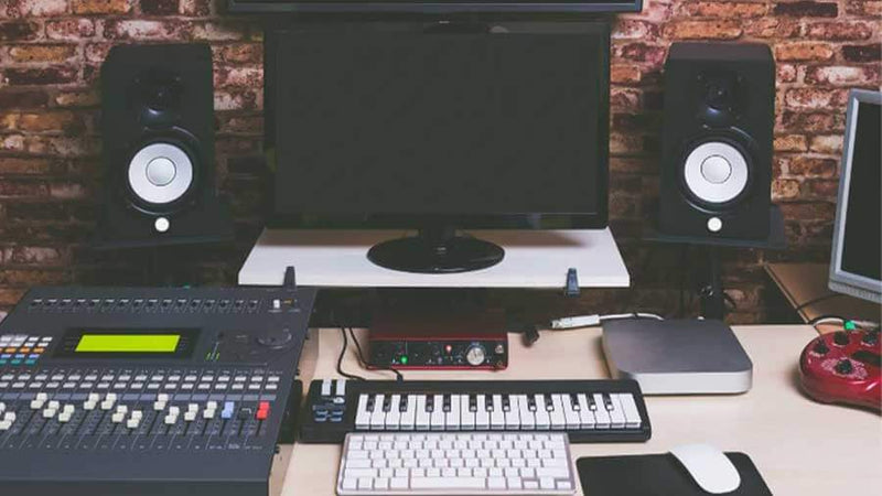 home music studio speakers monitors and midi keyboard