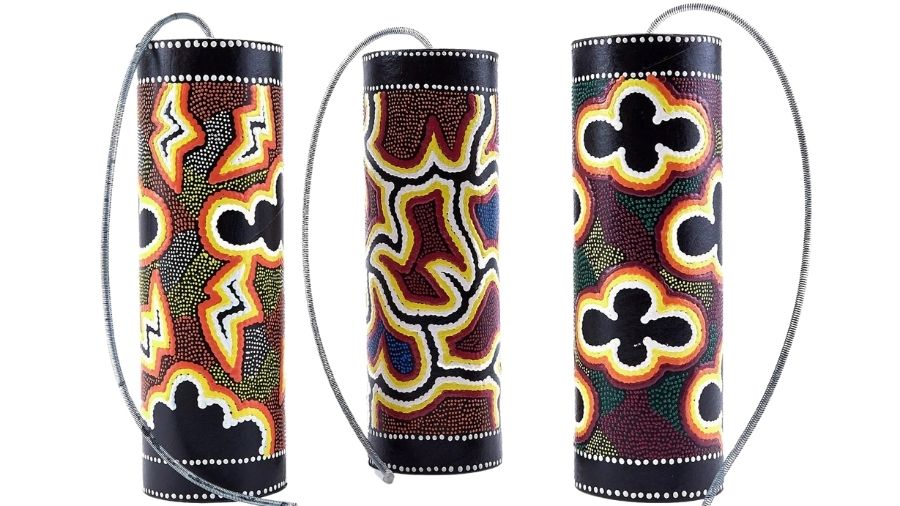 Three thunder drums displayed against a white background.