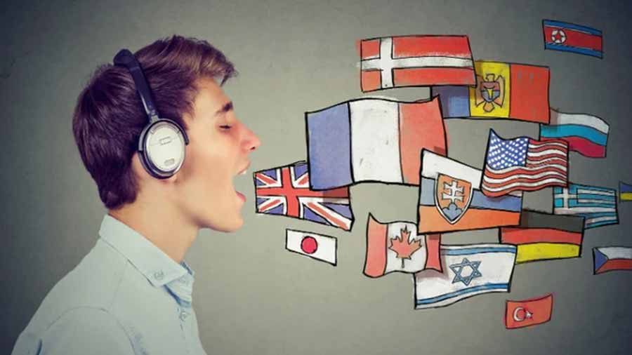 Man learning to speak lots of different languages