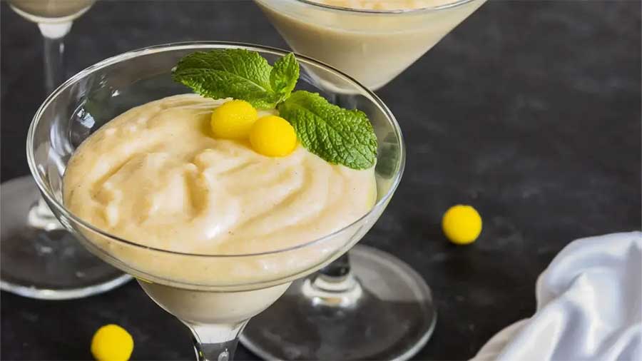 limoncello mousse garnished with fresh mint