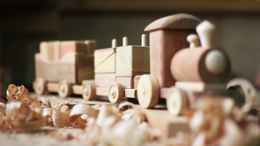 Hand carved wooden train toy