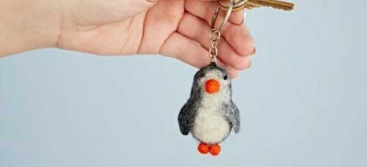 Handmade merino wool penguin keyring