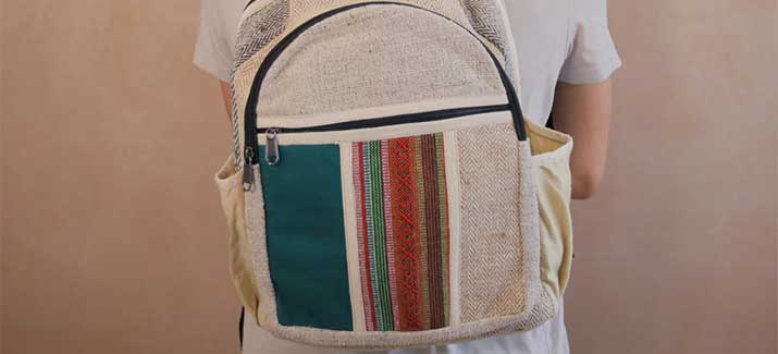 colourful hemp backpack with zip