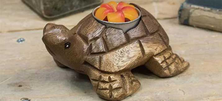hand carved wooden tortoise candle holder