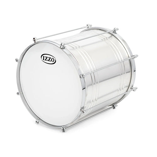 Laying down shot of izzo metal samba drum. 