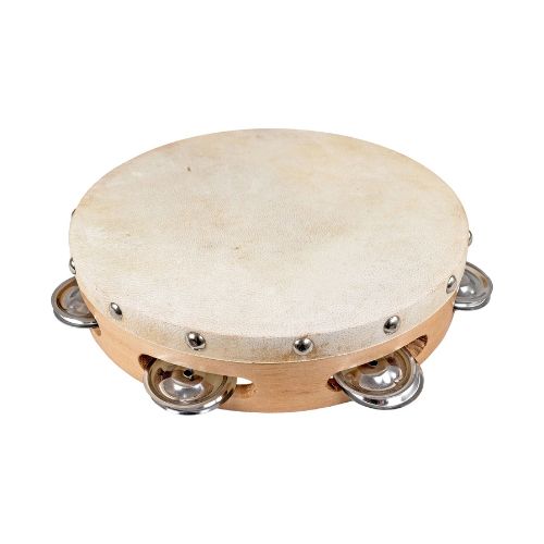 Tambourine with jingles on a white background
